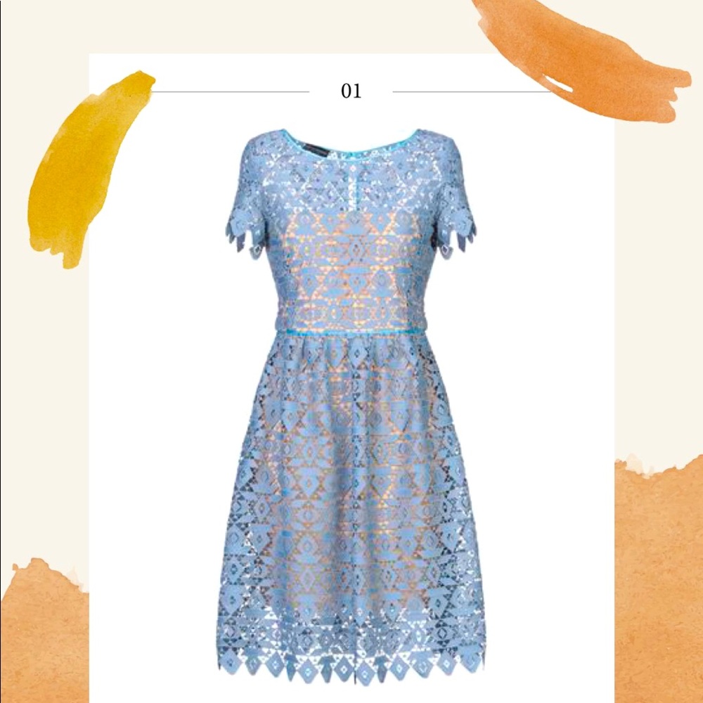 BNWT Emporio Armani Macrame Short-Sleeved Midi Blue Lace Dress